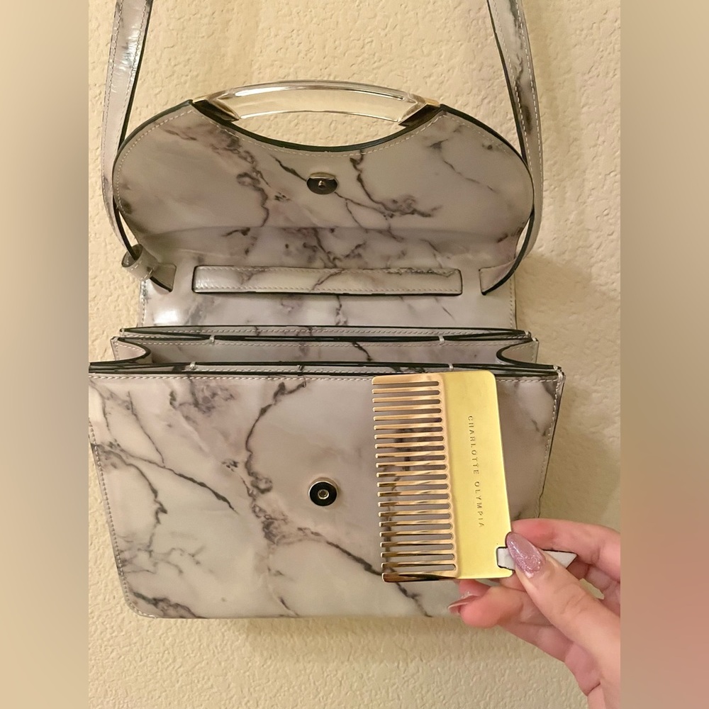 EUC Charlotte Olympia Newman Marble Leather Crossbody/Shoulder Bag & Comb Set - Picture 12 of 16